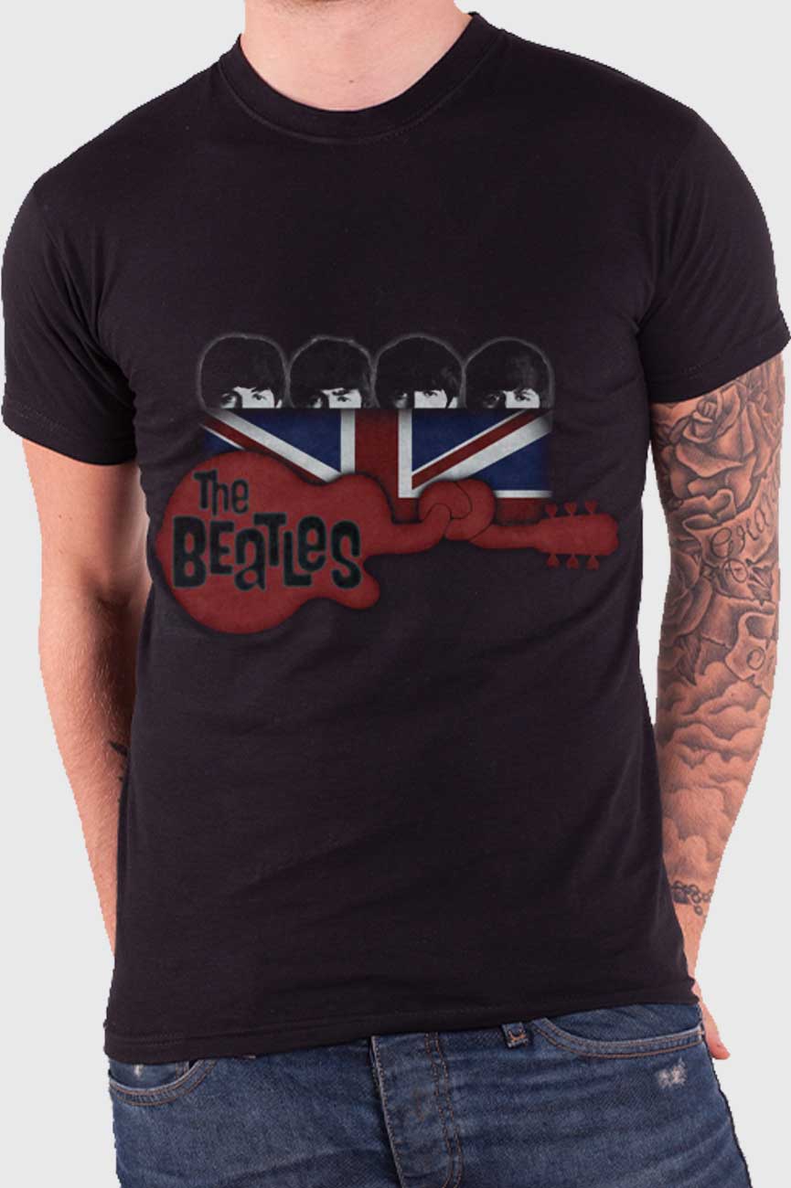 The Beatles Guitar and Flag T Shirt