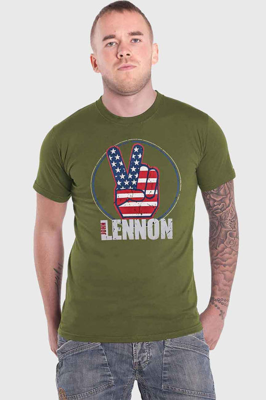 John Lennon Peace Fingers US Flag T Shirt