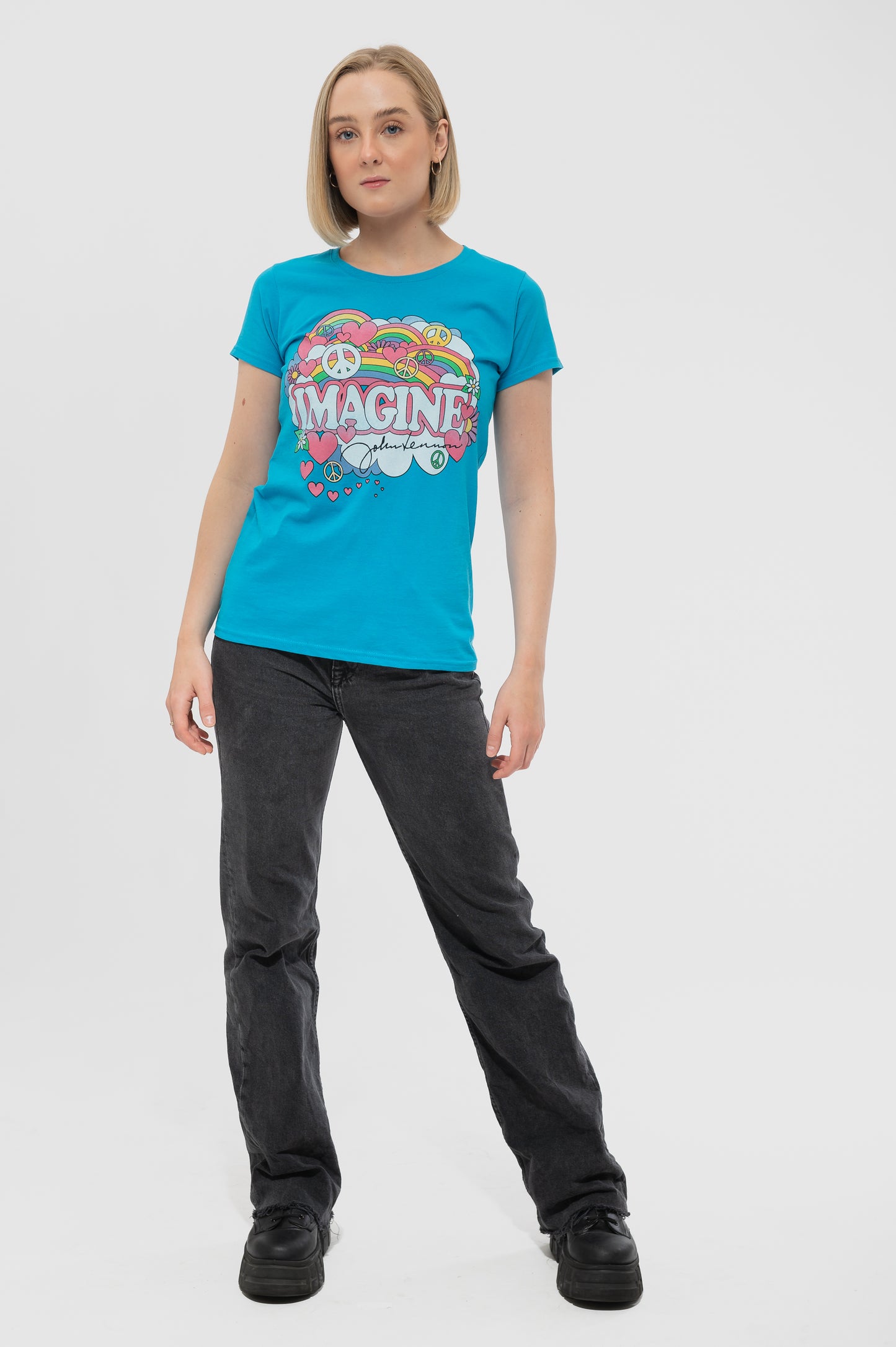 John Lennon Rainbows Love And Peace Skinny T Shirt