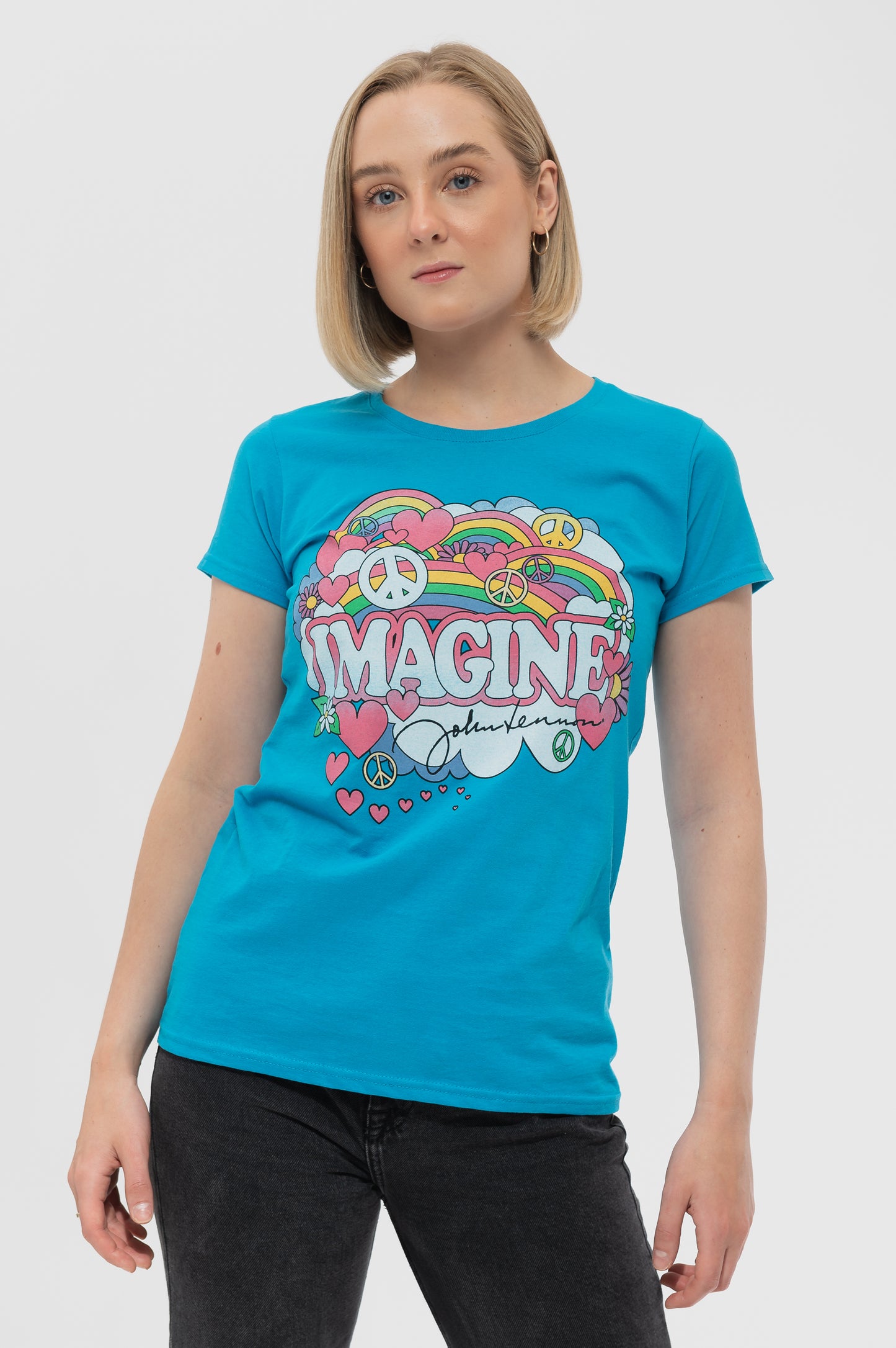 John Lennon Rainbows Love And Peace Skinny T Shirt