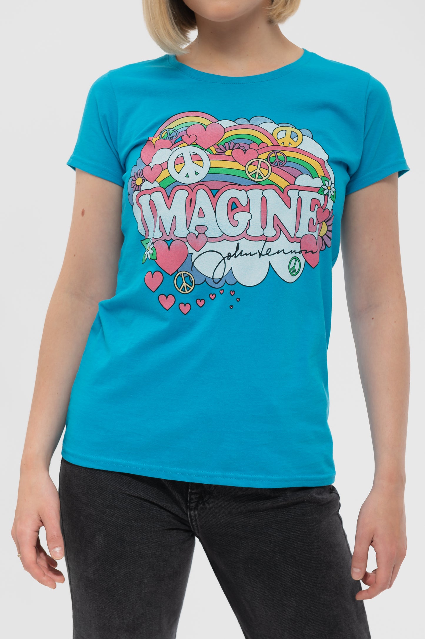 John Lennon Rainbows Love And Peace Skinny T Shirt