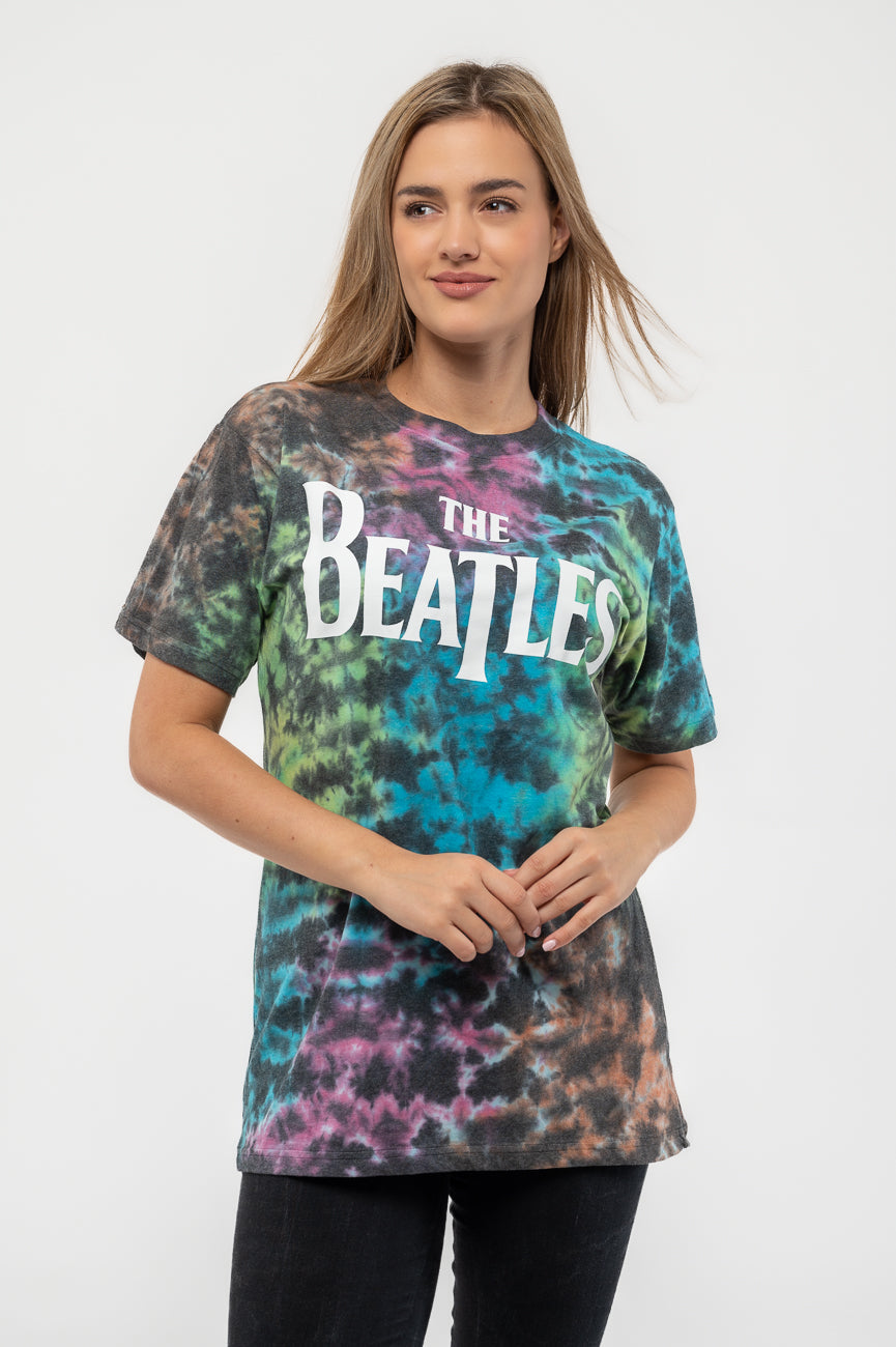 The Beatles T Shirt Drop Dip Hard Shop days night Logo T Dye new Grey on Unisex – Official Band