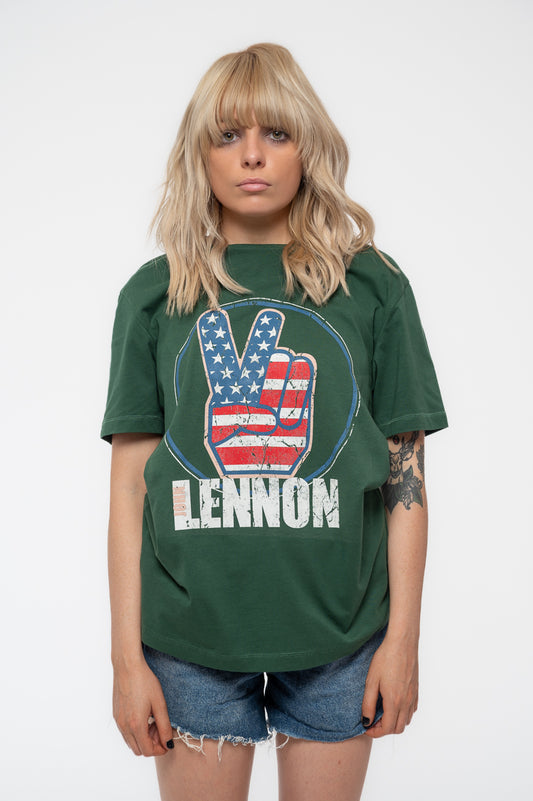 John Lennon Peace Fingers US Flag T Shirt