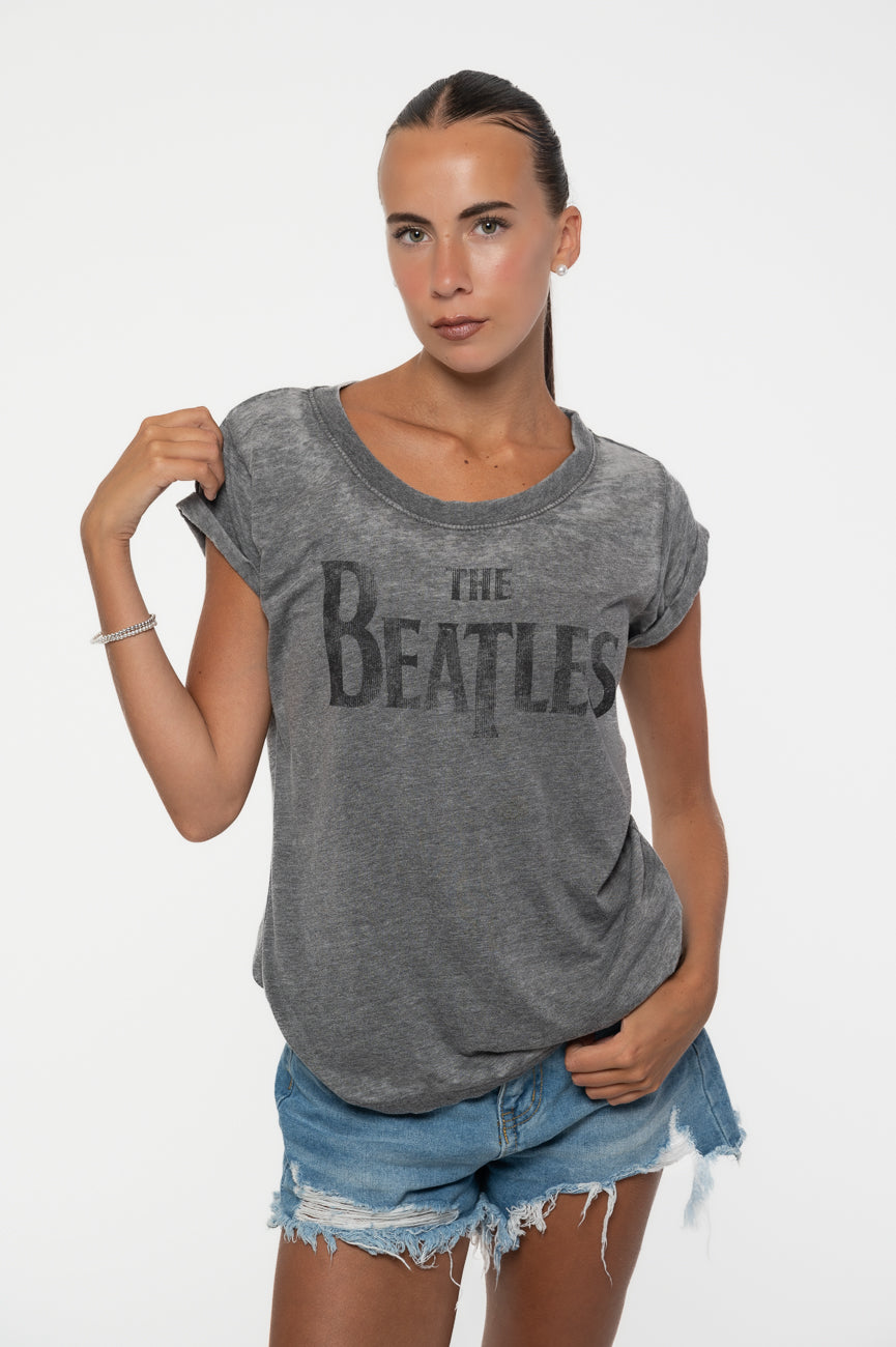 Womens T Shirt Logo Skinny Burn Out days Fit Official Hard – Shop night T Drop new Beatles The Grey