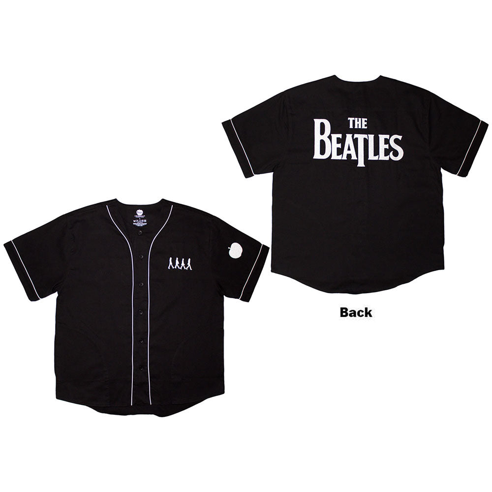 The Beatles Unisex Baseball Jersey: Apple Logo / Walking (Black) (Back Print)
