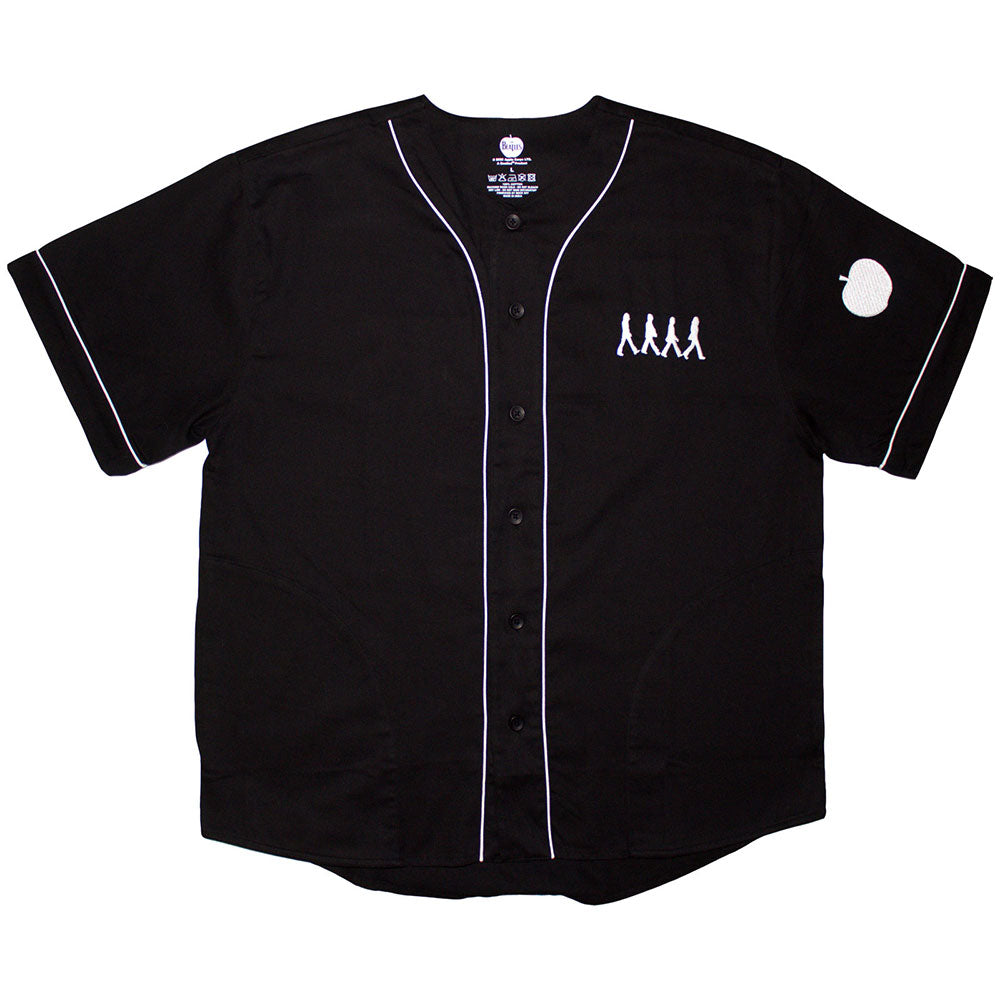 The Beatles Unisex Baseball Jersey: Apple Logo / Walking (Black) (Back Print)