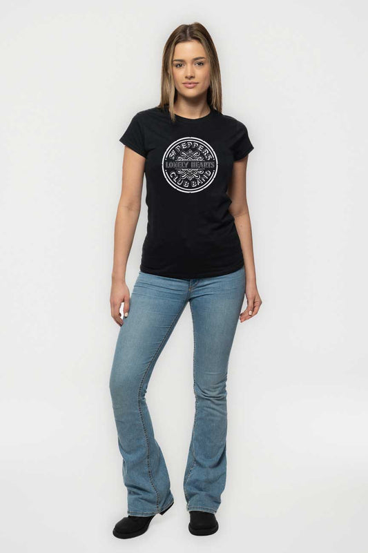 The Beatles Sgt Pepper Mono Band Logo Skinny Fit T Shirt