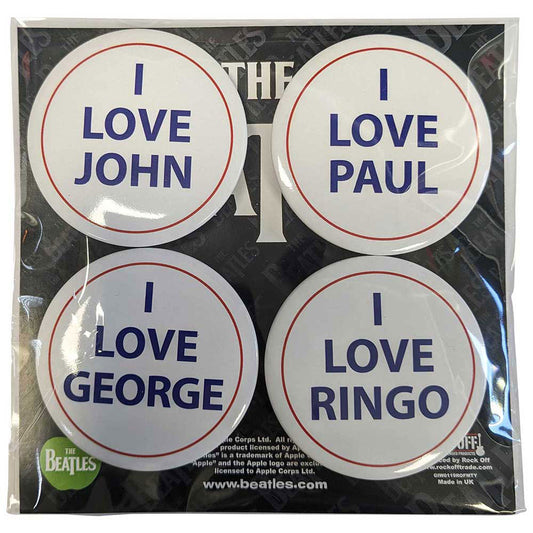 The Beatles I Love 4 Pack Button Badge Pack