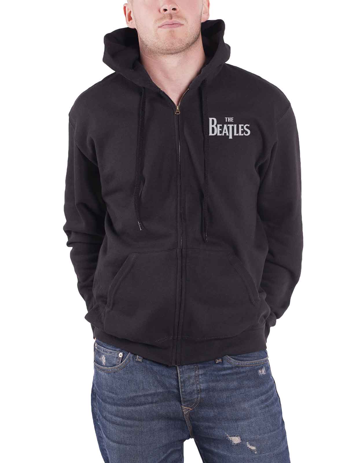 The Beatles Drop T Logo Unisex Cotton Zip Hoodie - Black