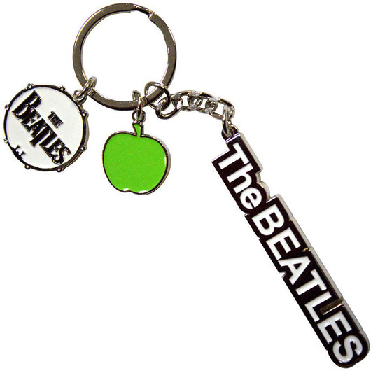 The Beatles Text Logo Drop T Drum & Apple Charms Keychain