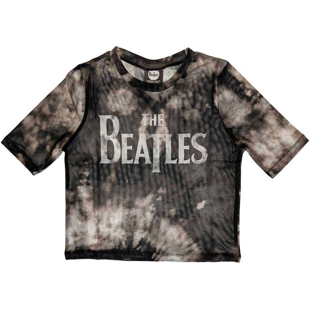 The Beatles Drop T Band Logo Mesh Crop Top