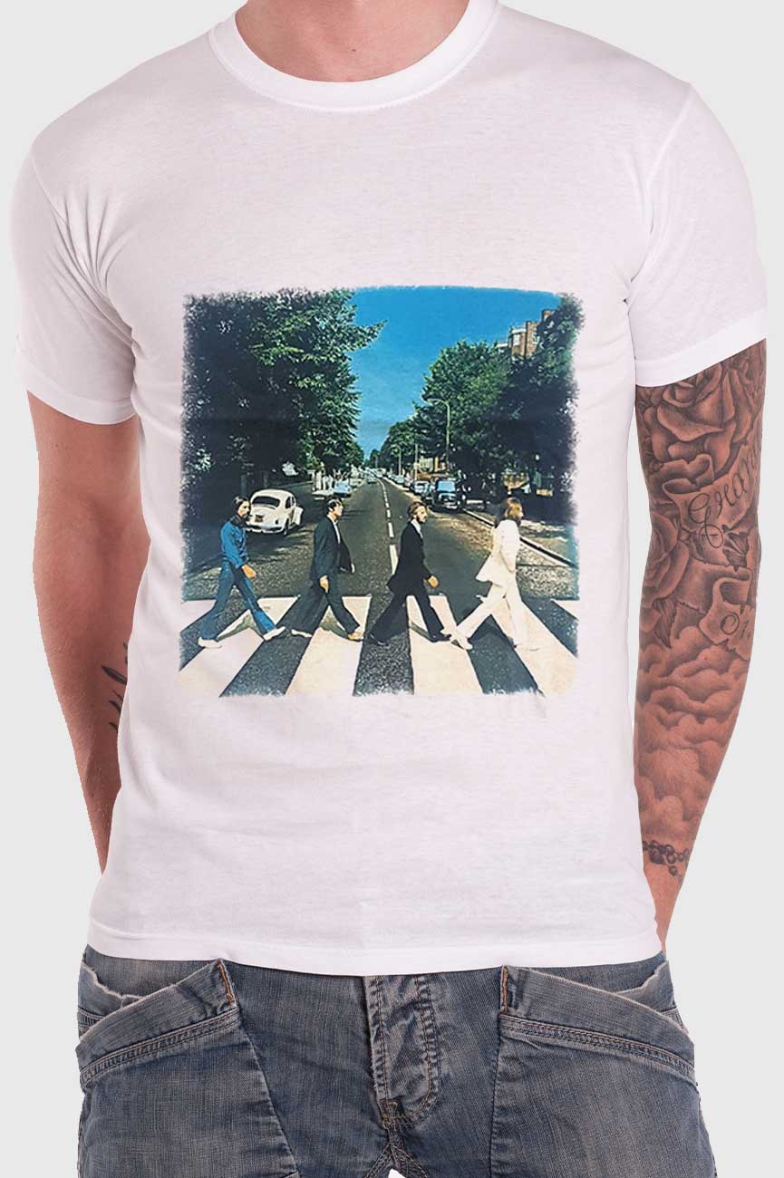 The Beatles T-Shirt Ufficiale Abbey Road Crossing Gradient – Unisex – Cotone Morbido Con Finitura Dip-Dye Blu