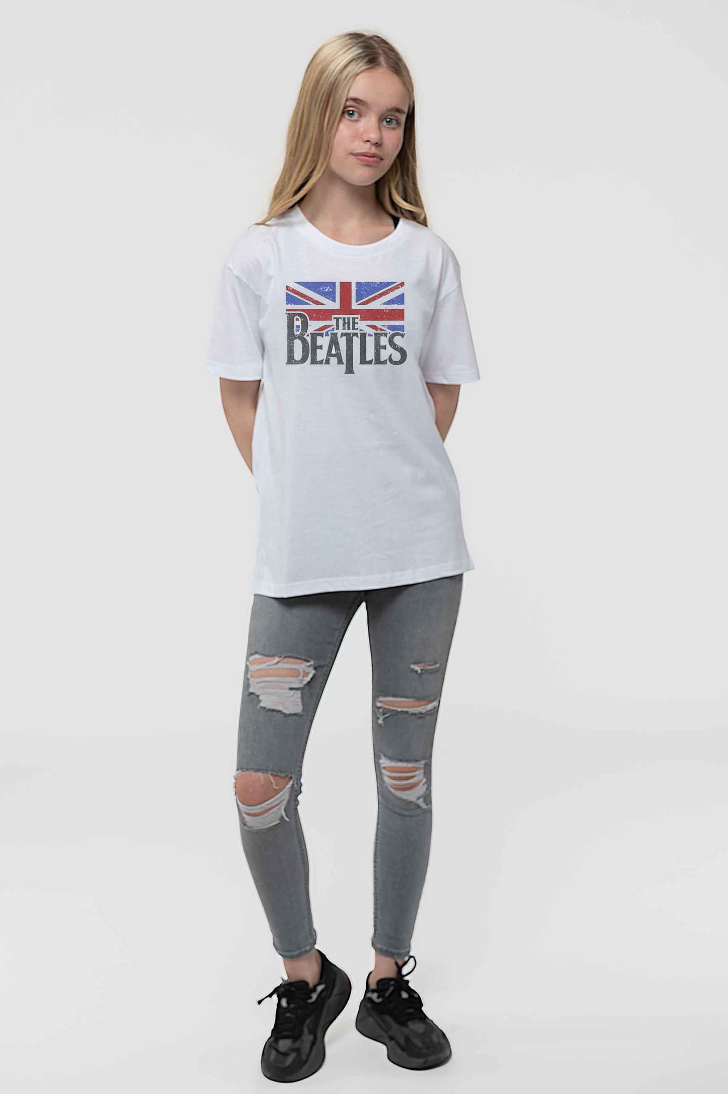 The Beatles Logo & Vintage Flag Kids T Shirt