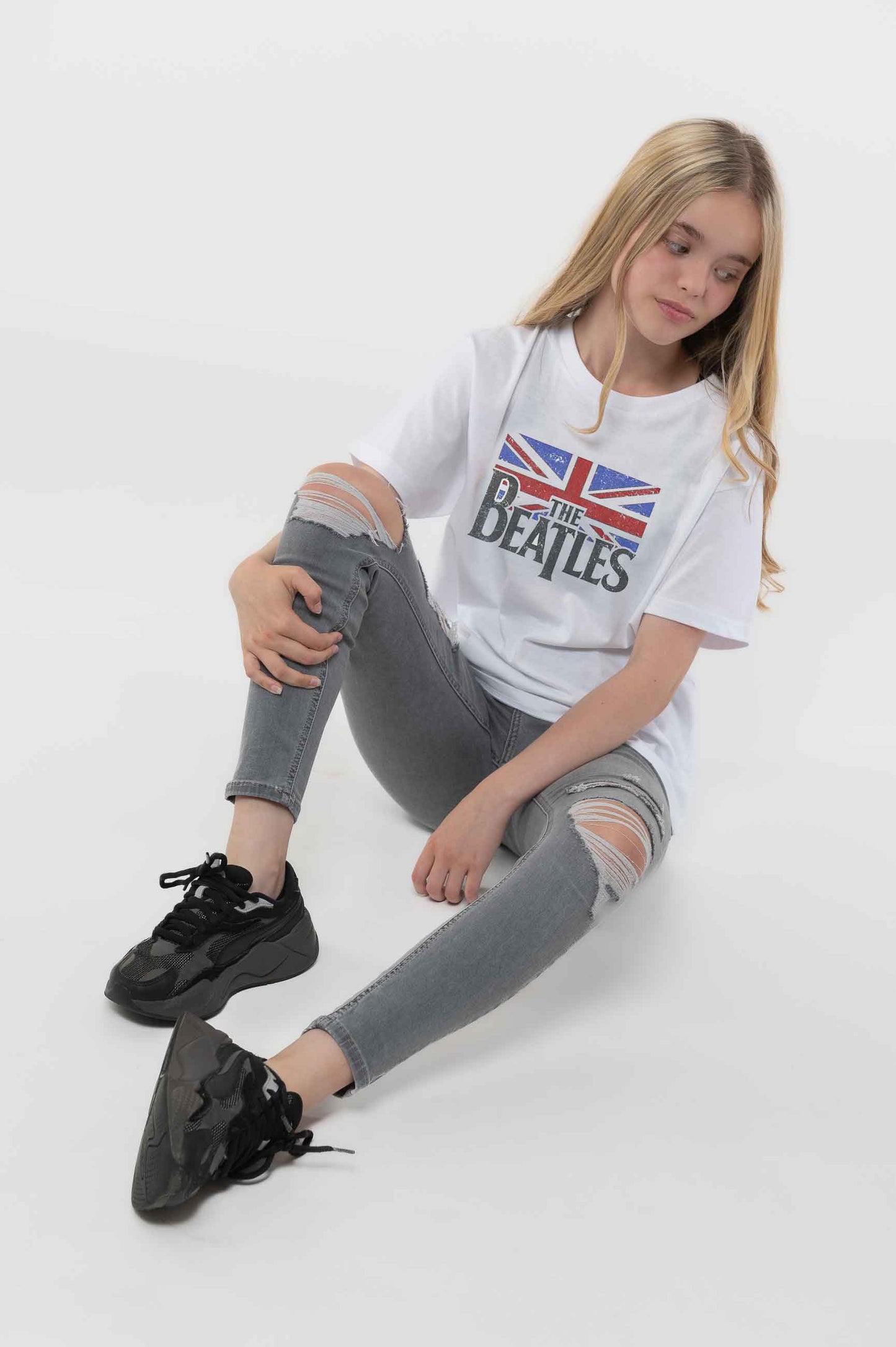 The Beatles Logo & Vintage Flag Kids T Shirt