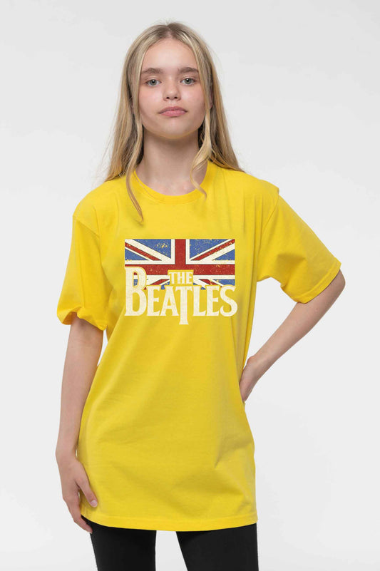 The Beatles Kids Logo & Vintage Flag Yellow T Shirt