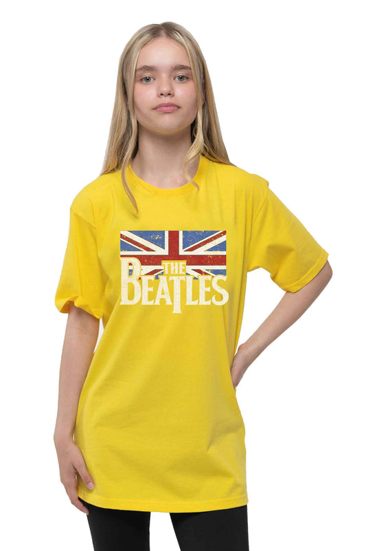 The Beatles Kids Logo & Vintage Flag Yellow T Shirt