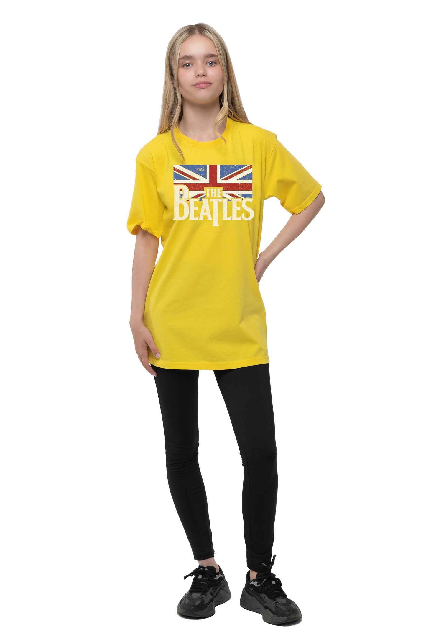 The Beatles Kids Logo & Vintage Flag Yellow T Shirt