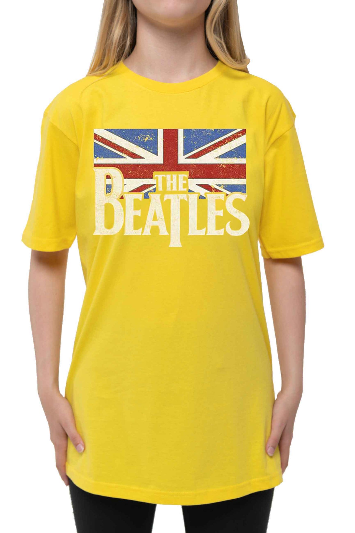 The Beatles Kids Logo & Vintage Flag Yellow T Shirt