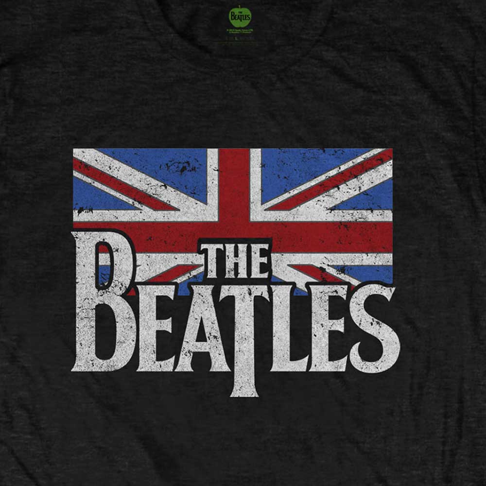 The Beatles Drop T Band Logo and Vintage Flag T Shirt