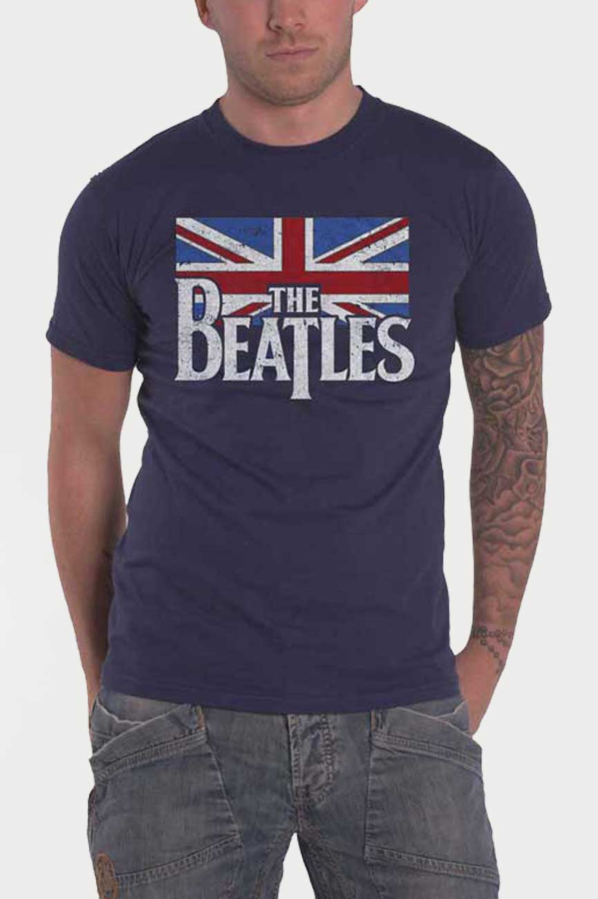 The Beatles Drop T Logo & Vintage Flag  T Shirt