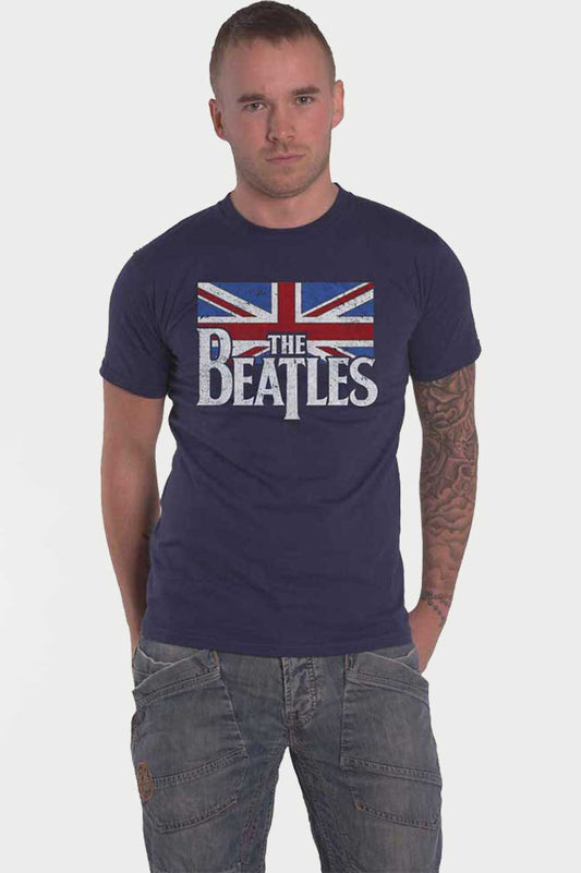 The Beatles Drop T Logo & Vintage Flag  T Shirt