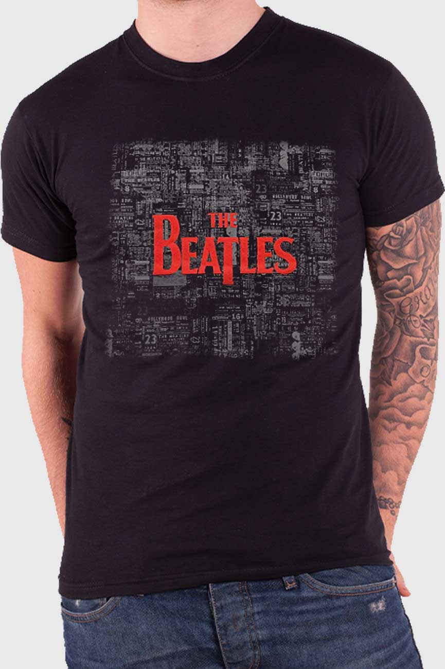 The Beatles Tickets and Band Logo Puff Print T Shirt