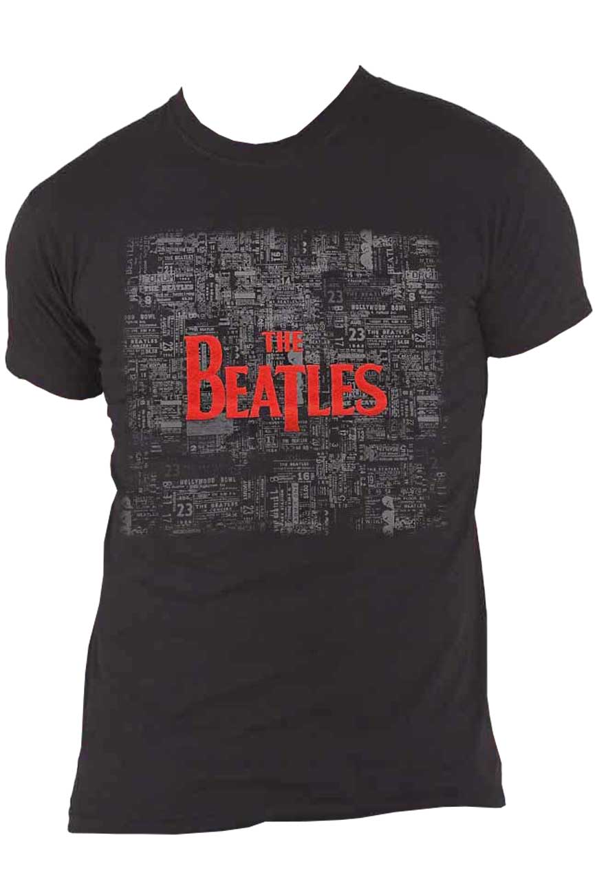 The Beatles Tickets and Band Logo Puff Print T Shirt