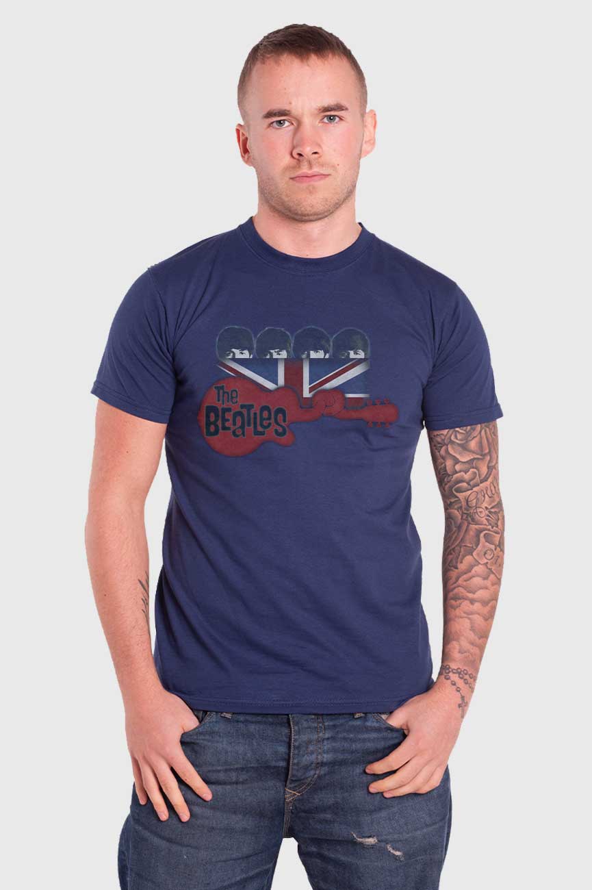 The Beatles Guitar and Flag T Shirt