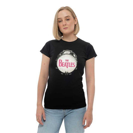 The Beatles Pink Glitter Drum Skinny Fit T Shirt