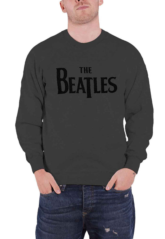 The Beatles Sweatshirt Drop T Band Logo new Official Unisex Grey
