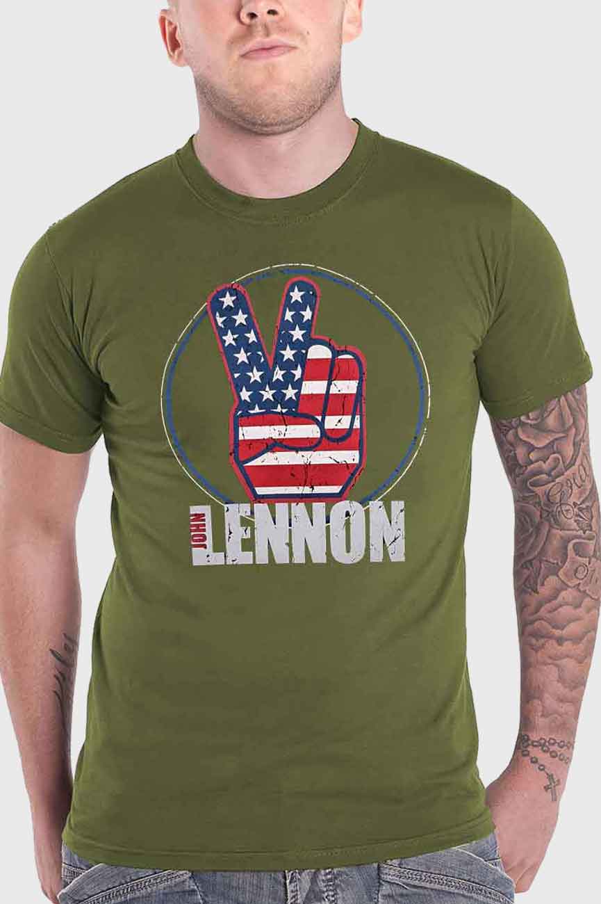 John Lennon Peace Fingers US Flag T Shirt