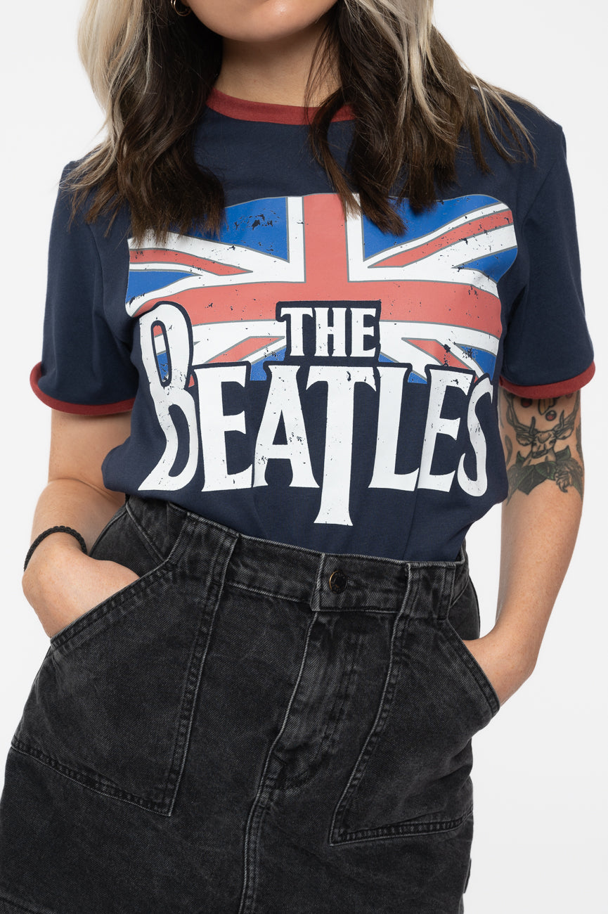 The Beatles Drop T Logo & Vintage Flag Ringer T Shirt
