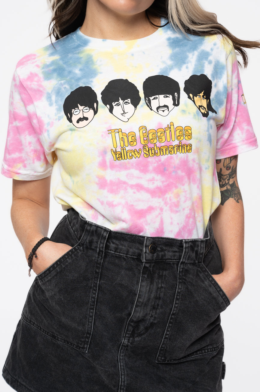 The Beatles Yellow Submarine Heads & Apple Bonkers Dye Wash T Shirt