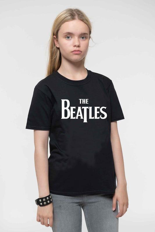 The Beatles Kids T Shirt Drop T Logo new Official Black Ages 5-14 yrs