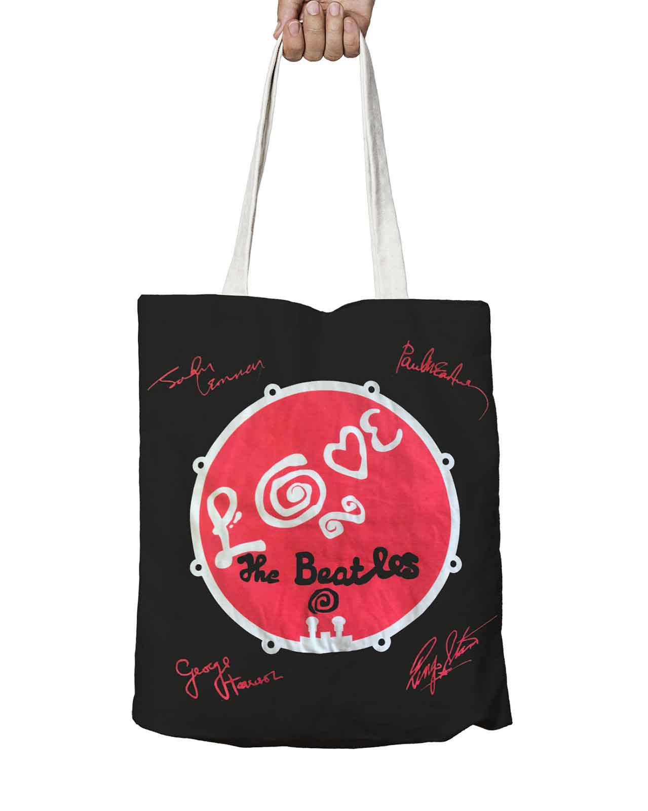 The Beatles Tote Bag Love Drum Signatures Official Cotton zip top 38cm x 38cm