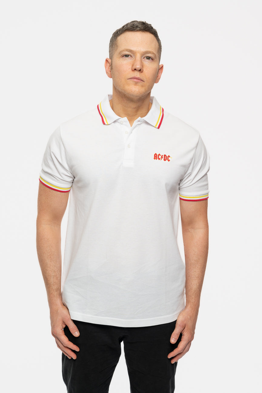 AC/DC Polo Shirt Classic Band Logo new Official Unisex White