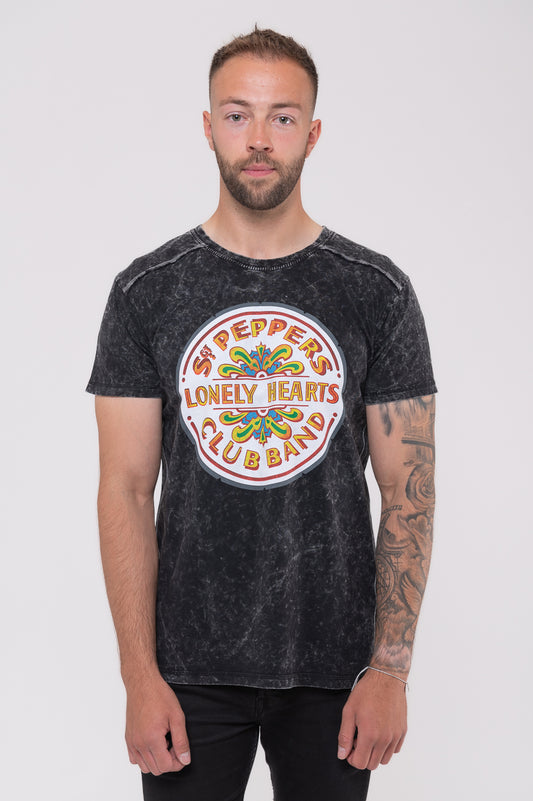 The Beatles Sgt Pepper Drum Band Logo Snow Wash T Shirt