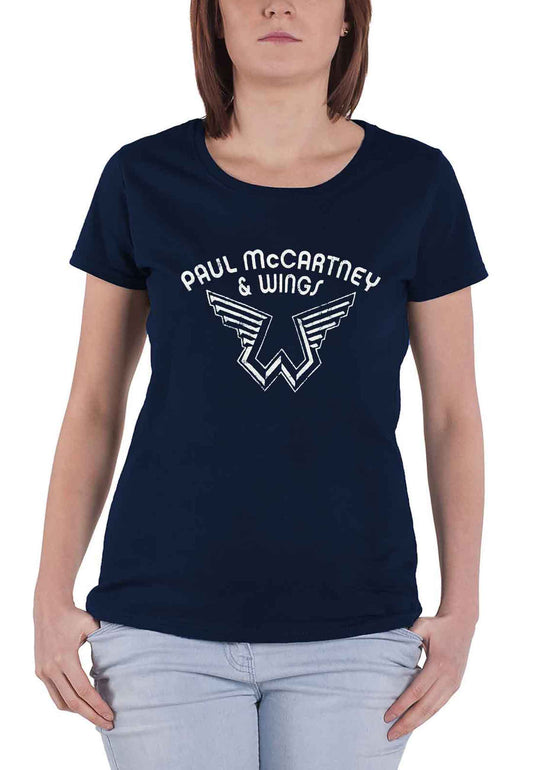Paul McCartney T Shirt Wings Logo new Official Womens Skinny Fit Navy Blue