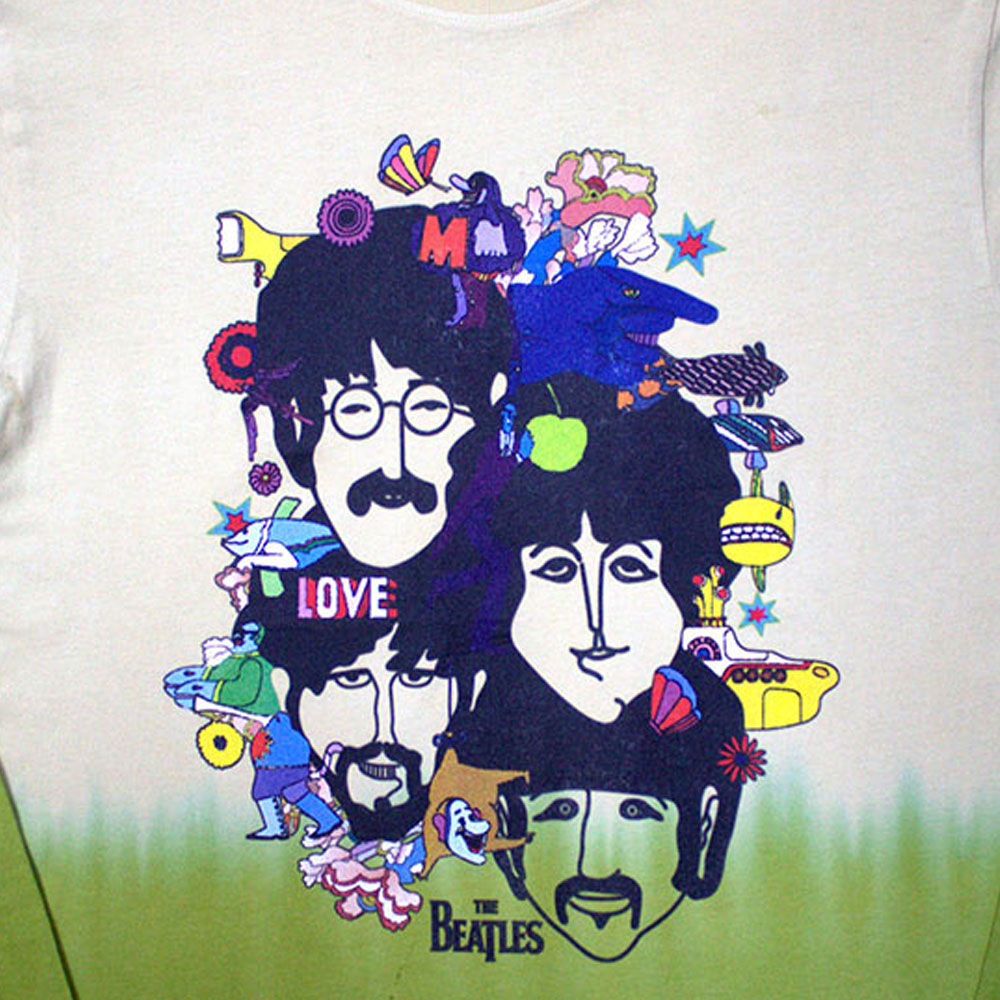 The Beatles Yellow Submarine Heads Collage Long Sleeve Dye Wash T Shirt