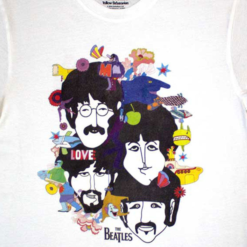 The Beatles Yellow Submarine Heads Collage Long Sleeve Dye Wash T Shirt